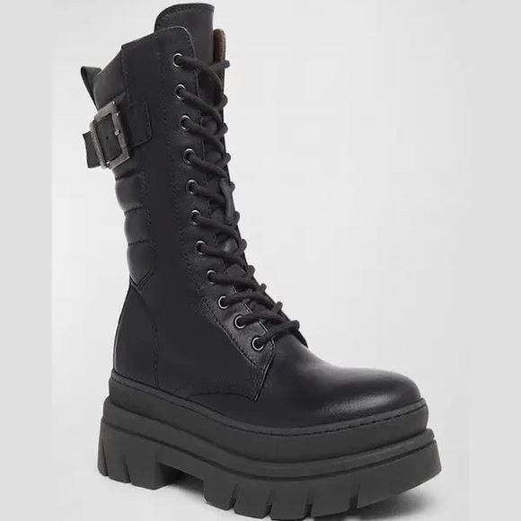 NeroGiardini Black Leather Mid-Calf Combat Boots  Made in Italy Size 38 - Picture 2 of 9